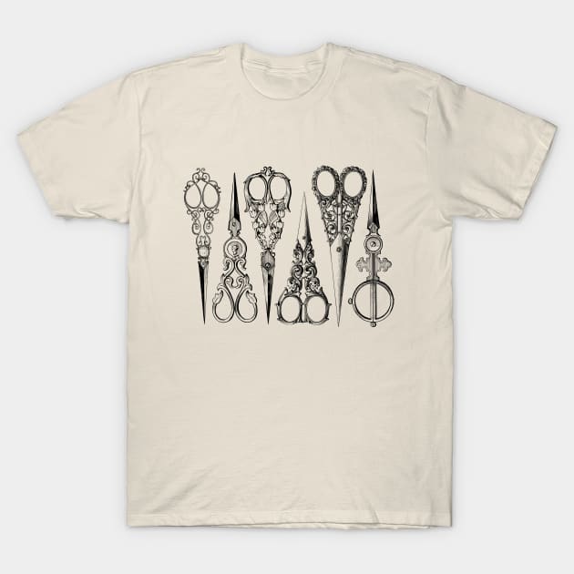 Picture of vintage scissors with incredible beauty handles. T-Shirt by tashashimaa